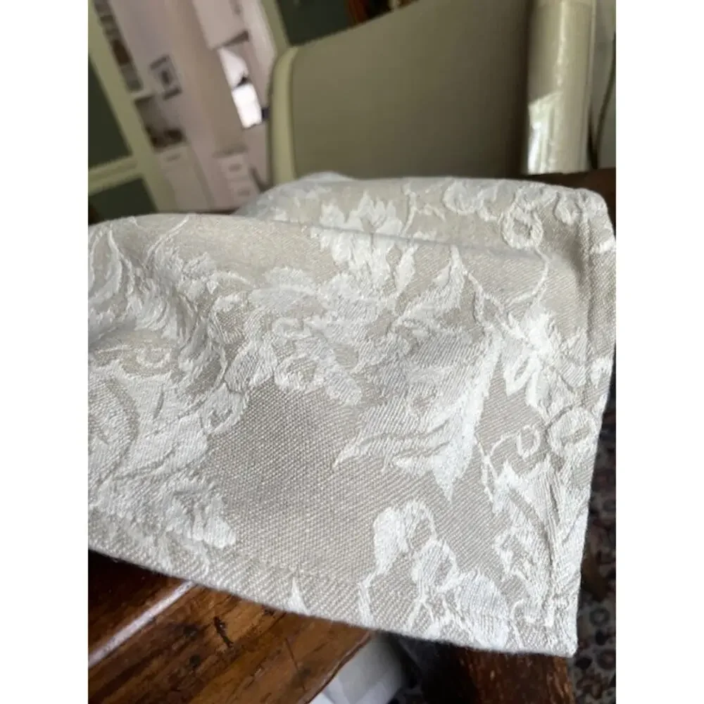 Ivory Floral Damask Cotton Napkins Set of 6 Woven Jacquard Table Linens